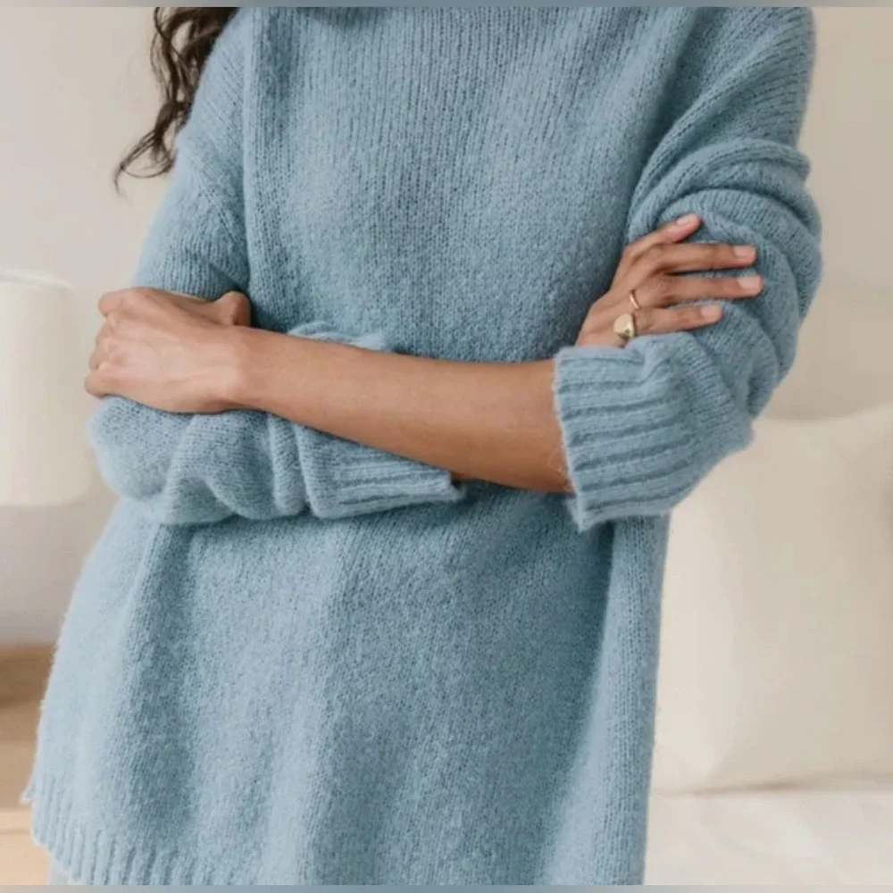 Jenni Kayne Alpaca Mockneck Pullover in Vintage Blue - Picture 4 of 11